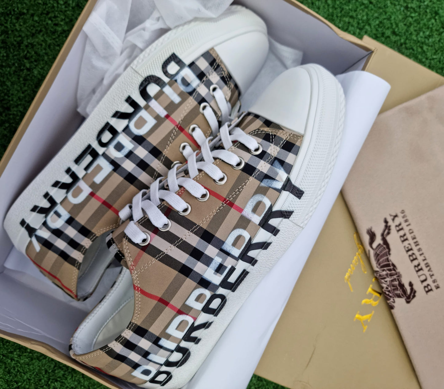 Burberry Logo Print Vintage Check Cotton Sneakers