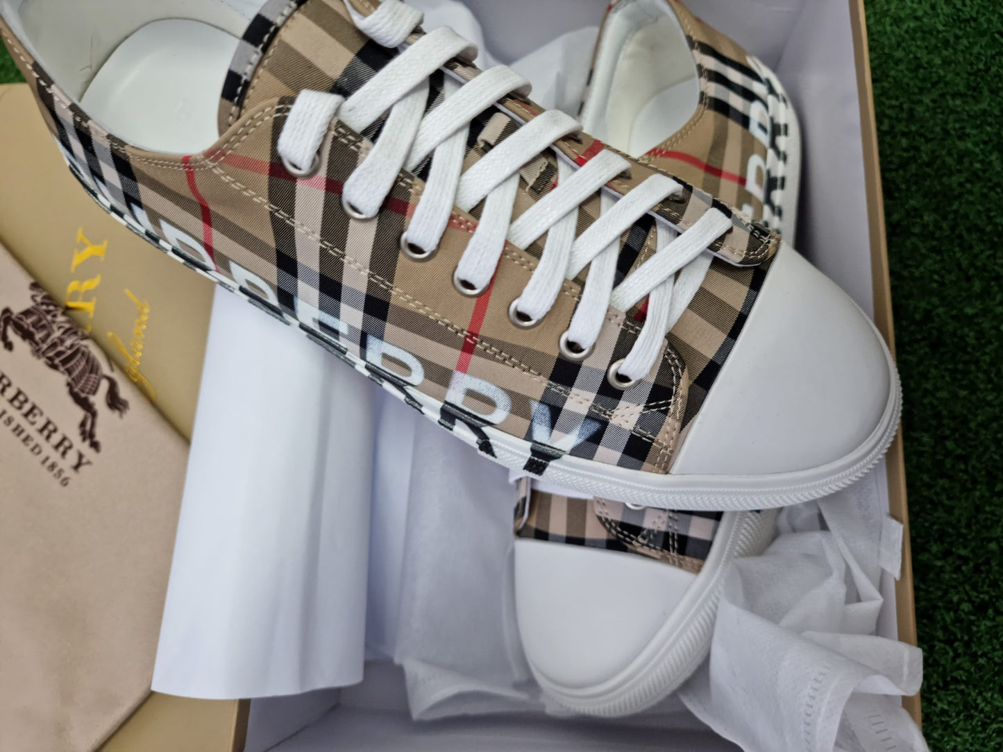 Burberry Logo Print Vintage Check Cotton Sneakers