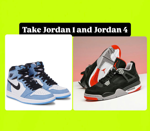 1x Nike Air Jordan 1 and 1x Nike Air Jordan 4 Sneaker - Combo Deal